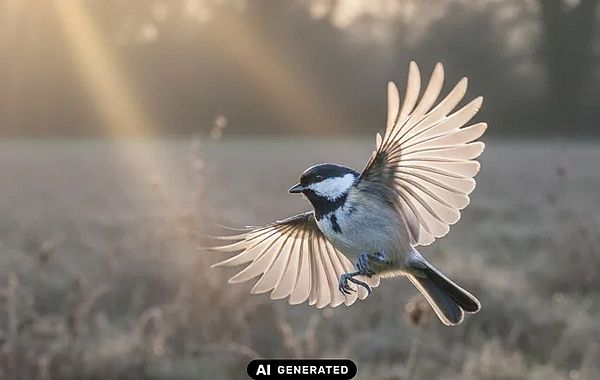 Kohlmeise im Flug