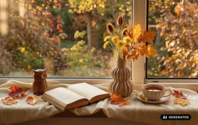 Herbstliche Buchszene