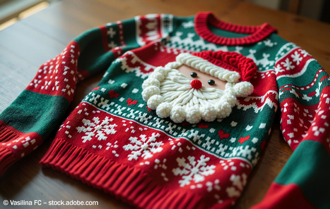Festive Santa Claus Christmas sweater in red and green