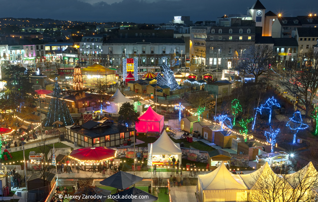 Blick auf dem Christmas Market von Galway