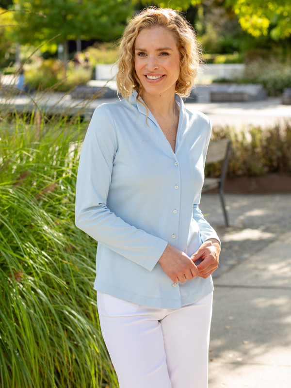 Moderne Jerseybluse mit Kelchkragen